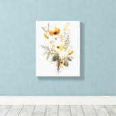 Boho Crème Beige Gele Bloemen Bloem Botanisch Canvas Afdruk (Insitu (Houten vloer))