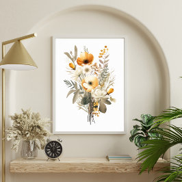 Boho Crème Beige Gele Bloemen Bloem Botanisch Poster