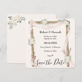 Boho Crème Bloemenen Huwelijksboog Save the Date