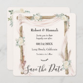 Boho Crème Bloemenkapel Trouwboog Save the Date (Voorkant / Achterkant)