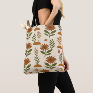 Boho Crème en Bruine Bloemige Tote Tas