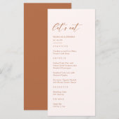 Boho Crème en Verbrande Oranje Bruiloft Menu (Voorkant / Achterkant)