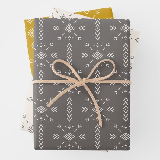 Boho crème, grijs en geel design inpakpapier vel (In situ)