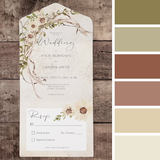 Boho crème madeliefjes & gedroogd gras geen diner all in one uitnodiging