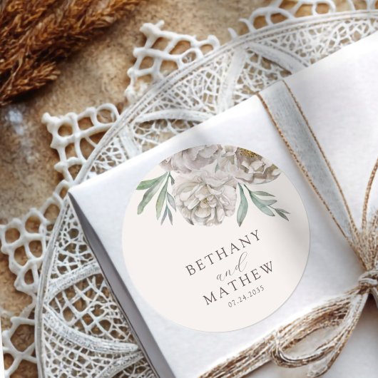 Boho Crème & Off Witte Bloemige Trouwdag Ronde Sticker