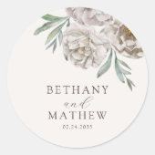 Boho Crème & Off Witte Bloemige Trouwdag Ronde Sticker (Voorkant)