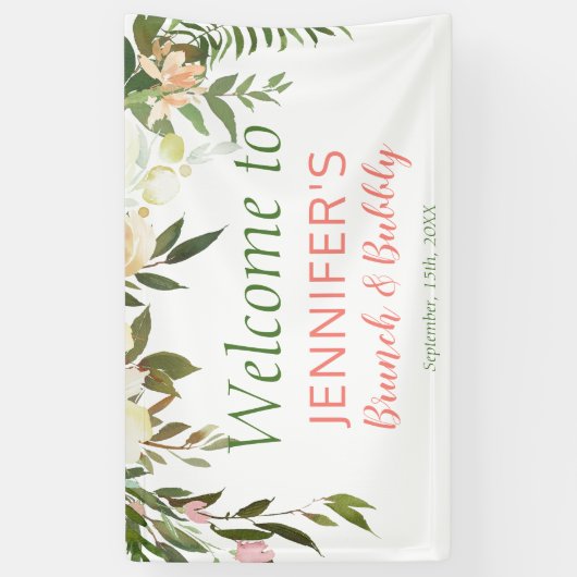 Boho Creme Roos Brunch & Bubbly Vrijgezellenfeest Spandoek (Verticaal)