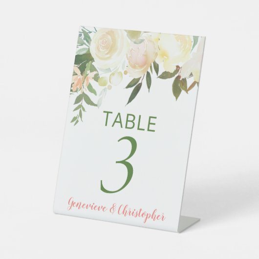 Boho Creme Roos Trouwtafel Nummer Teken Reclamebord Met Voetstuk (Voorkant)