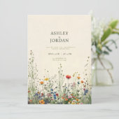 Boho Crème Wilde Bloem Bruiloftsinvitation Kaart (Staand voorkant)