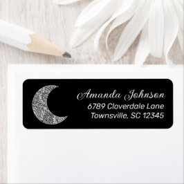 Boho Crescent Moon Black Retouradreslabel Etiket