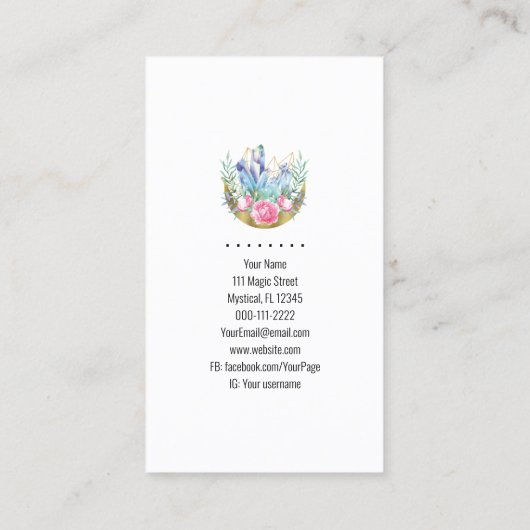 Boho Crescent Moon Crystal Cluster Roses Chic Visitekaartje (Achterkant)