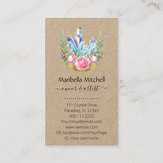 Boho Crescent Moon Crystal Cluster Roses Chic Visitekaartje (Achterkant)