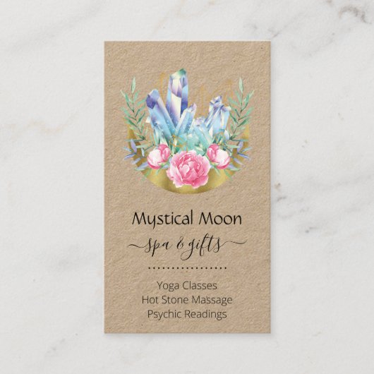 Boho Crescent Moon Crystal Cluster Roses Chic Visitekaartje (Voorkant)