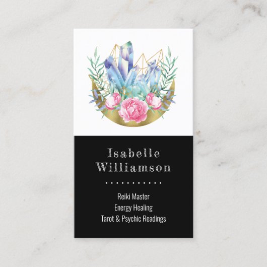 Boho Crescent Moon Crystal Cluster Roses Chic Visitekaartje (Voorkant)