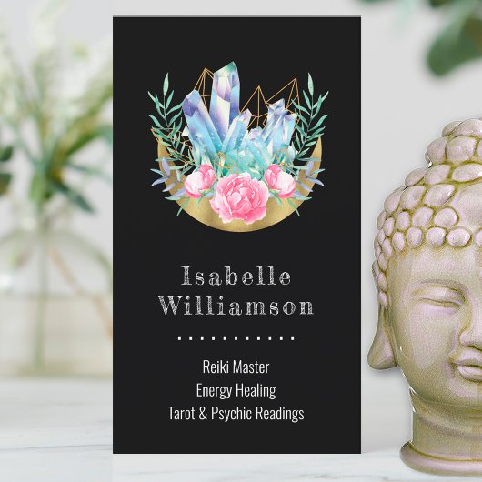 Boho Crescent Moon Crystal Cluster Roses Chic Visitekaartje