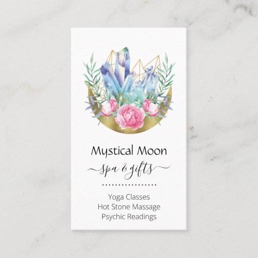 Boho Crescent Moon Crystal Cluster Roses Chic Visitekaartje (Voorkant)