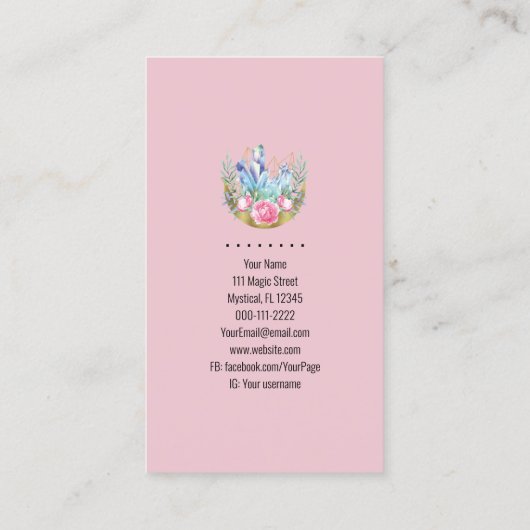 Boho Crescent Moon Crystal Cluster Roses Chic Visitekaartje (Achterkant)