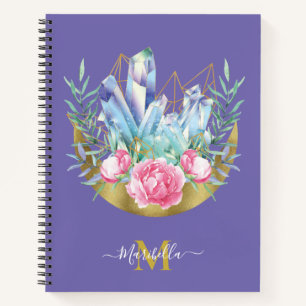 Boho Crescent Moon Crystal Cluster Roze Notitieboek