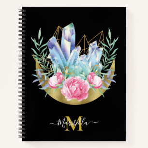 Boho Crescent Moon Crystal Cluster Roze Notitieboek
