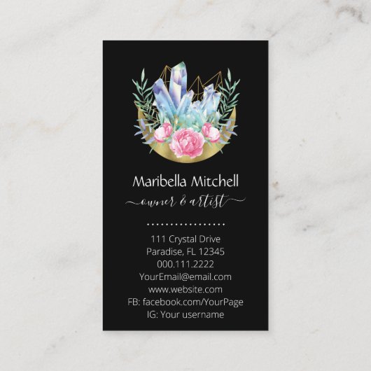 Boho Crescent Moon Crystal Cluster Roze Visitekaartje (Achterkant)