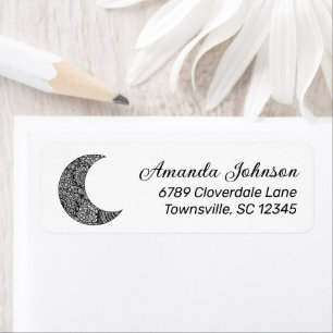 Boho Crescent Moon White Retouradreslabel Etiket