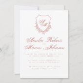 Boho Crest Blush Pink Wedding Invitation Fine Art Kaart (Voorkant)
