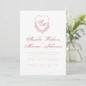 Boho Crest Blush Pink Wedding Invitation Fine Art Kaart (Staand voorkant)