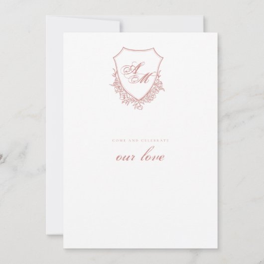 Boho Crest Blush Pink Wedding Invitation Fine Art Kaart (Achterkant)