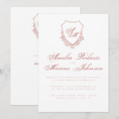 Boho Crest Blush Pink Wedding Invitation Fine Art Kaart (Voorkant / Achterkant)