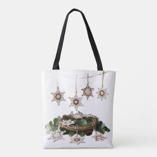 Boho Crochet Snowflake Christmas Canvas tas (Achterkant)