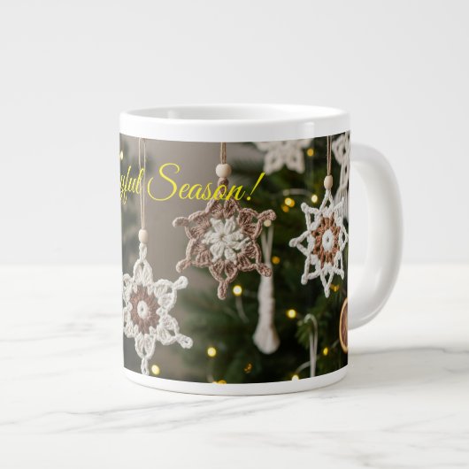 Boho Crochet Snowflake Gezellige Drank Kerst Grote Koffiekop (Voorkant rechts)