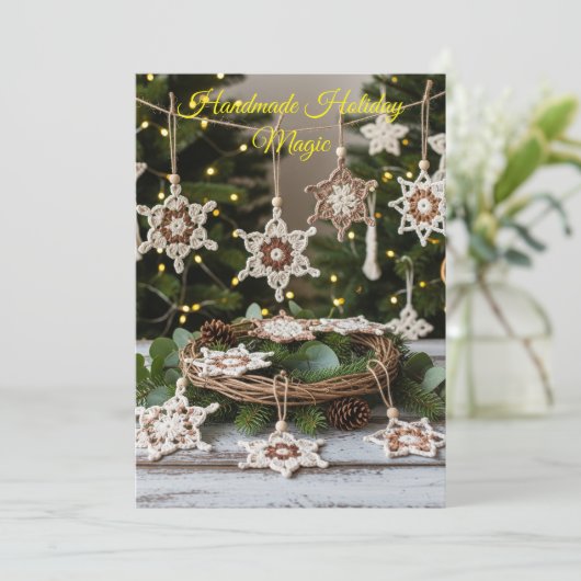 Boho Crochet Snowflake Kerstversiering Kaart (Staand voorkant)