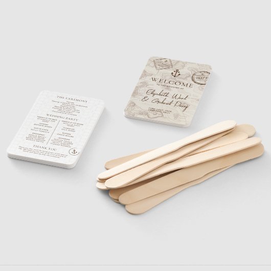 Boho Cruise bestemming bruiloft programma Handwaaier (Niet-gemonteerd)