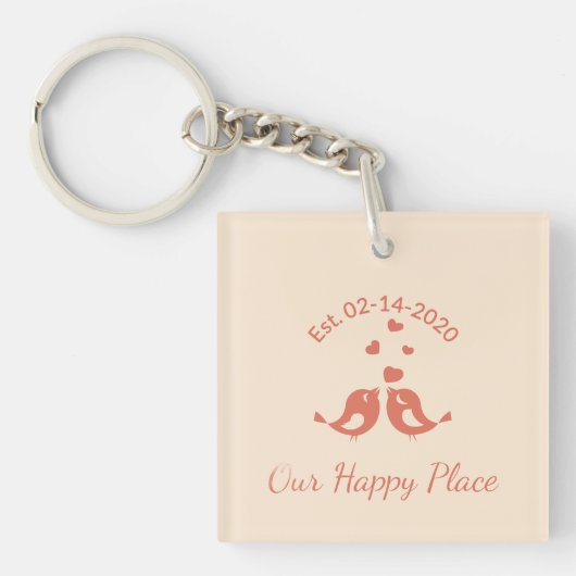 Boho custom Est Date Love Birds Sleutelhanger (voorkant)