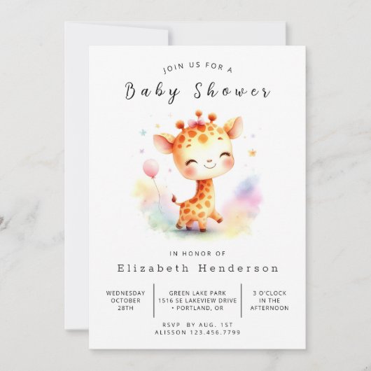 Boho Custom Giraffe Baby shower Kaart (Voorkant)