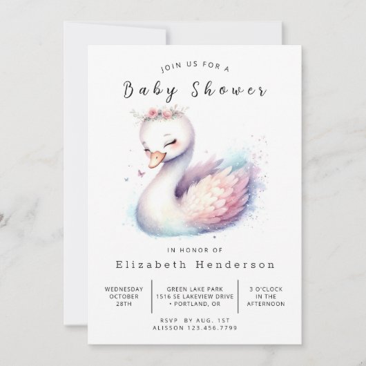 Boho Custom Swan Baby shower Kaart (Voorkant)
