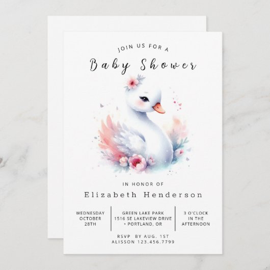 Boho Custom Swan Baby shower Kaart (Voorkant / Achterkant)
