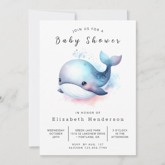 Boho Custom Whale Baby shower Kaart (Voorkant)