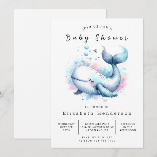 Boho Custom Whale Baby shower Kaart (Voorkant / Achterkant)