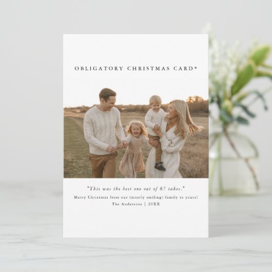 Boho Cute Funny Family Photo Obligatory Christmas Feestdagenkaart (Staand voorkant)