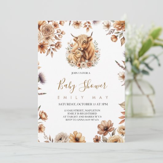 Boho Cute Highland Cow Baby Shower (Staand voorkant)