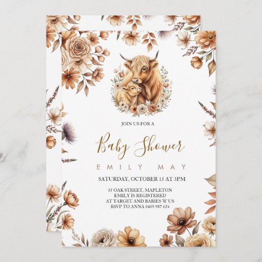 Boho Cute Highland Cow Baby Shower (Voorkant / Achterkant)