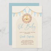 Boho Cute Lion Baby shower Boy Uitnodiging (Voorkant / Achterkant)