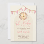 Boho Cute Lion Baby shower Girl Invitation Kaart (Voorkant)