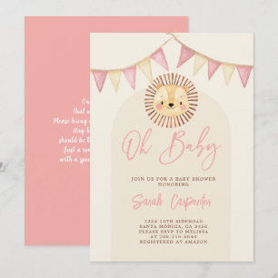 Boho Cute Lion Baby shower Girl Invitation Kaart