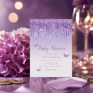 Boho Cute Ombre Paarse Butterfly Girl Baby shower Kaart