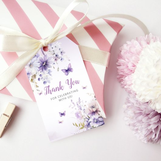 Boho Cute Paarse Floral Butterfly Girl Baby shower Cadeaulabel