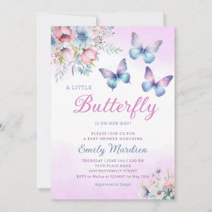 Boho Cute Paarse Floral Butterfly Girl Baby shower Kaart