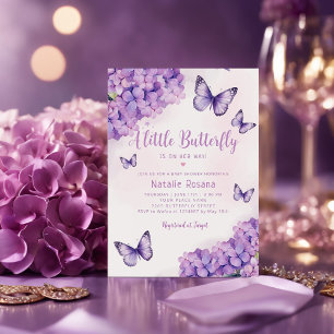 Boho Cute Paarse Floral Butterfly Girl Baby shower Kaart