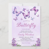 Boho Cute Paarse Floral Butterfly Girl Baby shower Kaart (Voorkant)